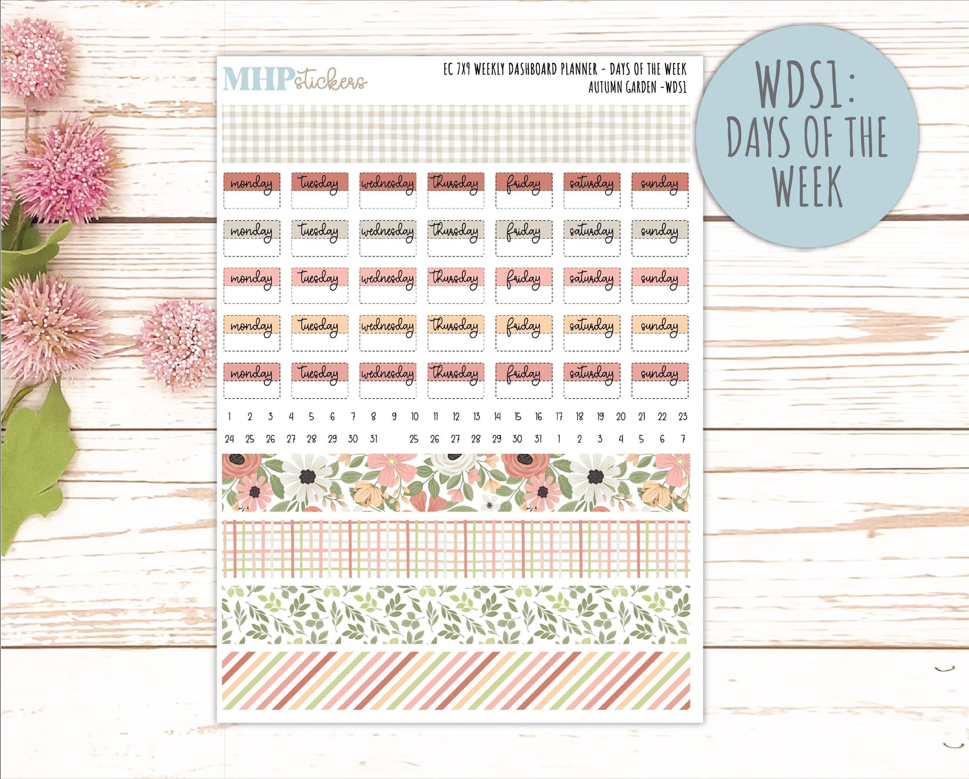 SEPTEMBER Weekly Dashboard Kit for 7x9 Erin Condren Planners. 2026 Collection "Autumn Garden" || ECWDS