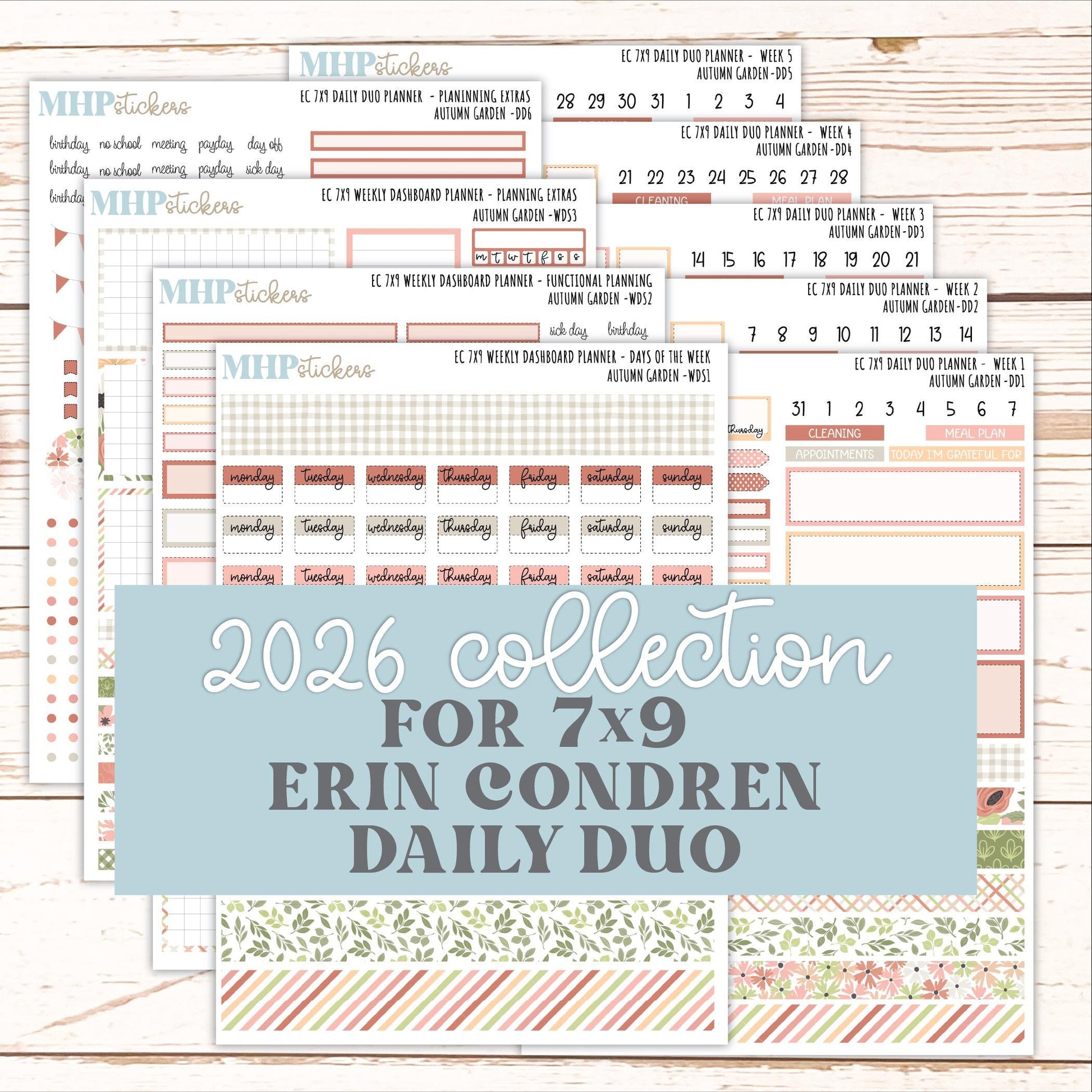 SEPTEMBER Daily Duo Sticker Kit for 7x9 Erin Condren Planners. 2026 Collection "Autumn Garden" || ECDD