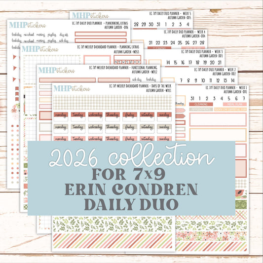 SEPTEMBER Daily Duo Sticker Kit for 7x9 Erin Condren Planners. 2026 Collection "Autumn Garden" || ECDD