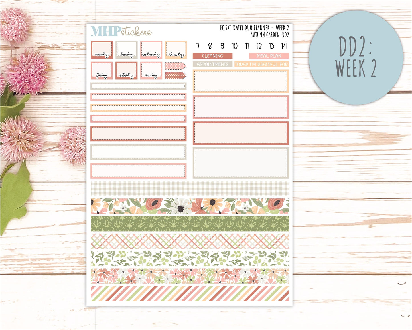 SEPTEMBER Daily Duo Sticker Kit for 7x9 Erin Condren Planners. 2026 Collection "Autumn Garden" || ECDD
