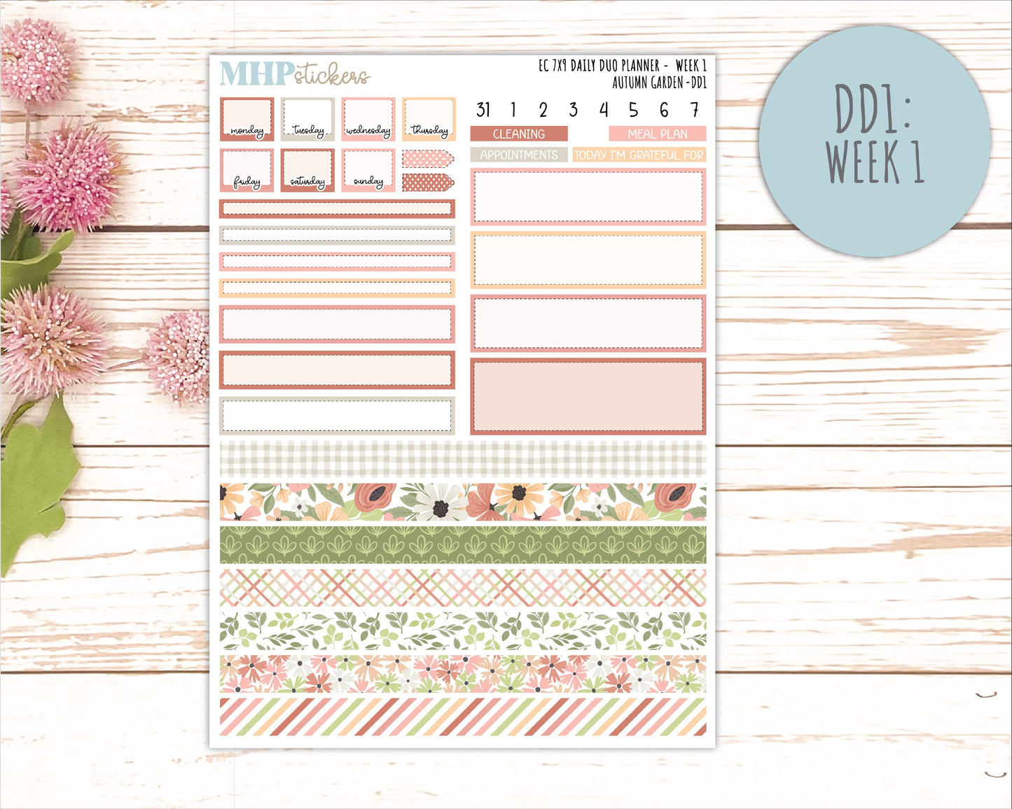 SEPTEMBER Daily Duo Sticker Kit for 7x9 Erin Condren Planners. 2026 Collection "Autumn Garden" || ECDD