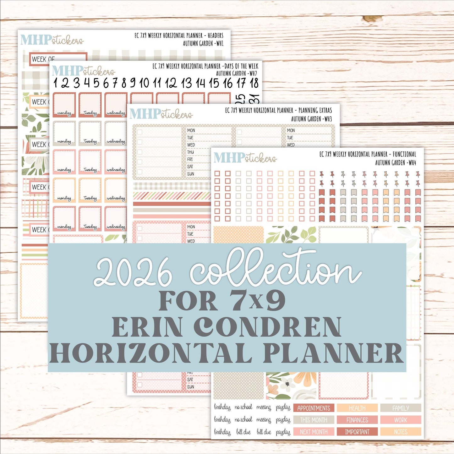 SEPTEMBER Weekly Horizontal Planning Kit for 7x9 Erin Condren Planners. 2026 Collection "Autumn Garden " || ECWH