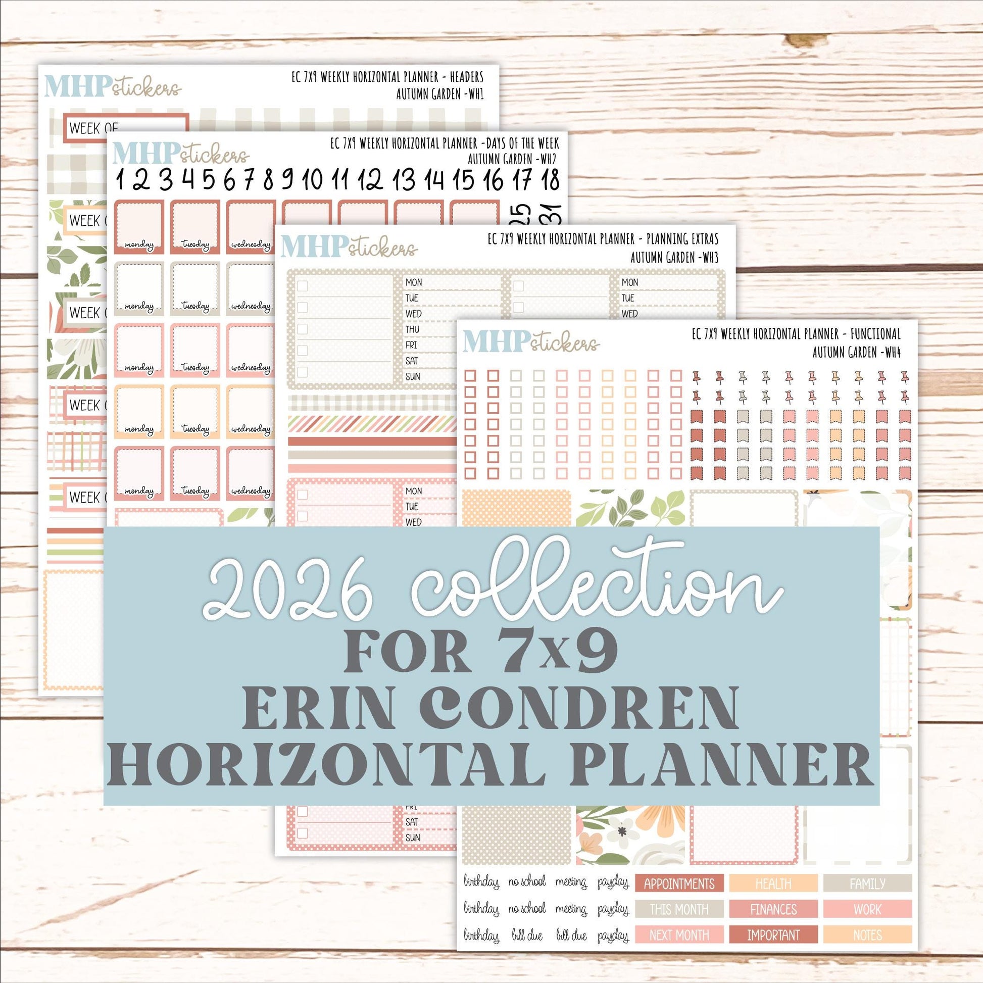 SEPTEMBER Weekly Horizontal Planning Kit for 7x9 Erin Condren Planners. 2026 Collection "Autumn Garden " || ECWH