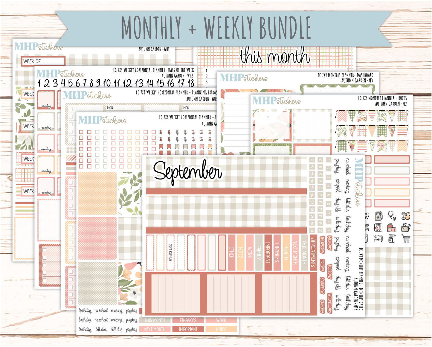 SEPTEMBER Weekly Horizontal Planning Kit for 7x9 Erin Condren Planners. 2026 Collection "Autumn Garden " || ECWH