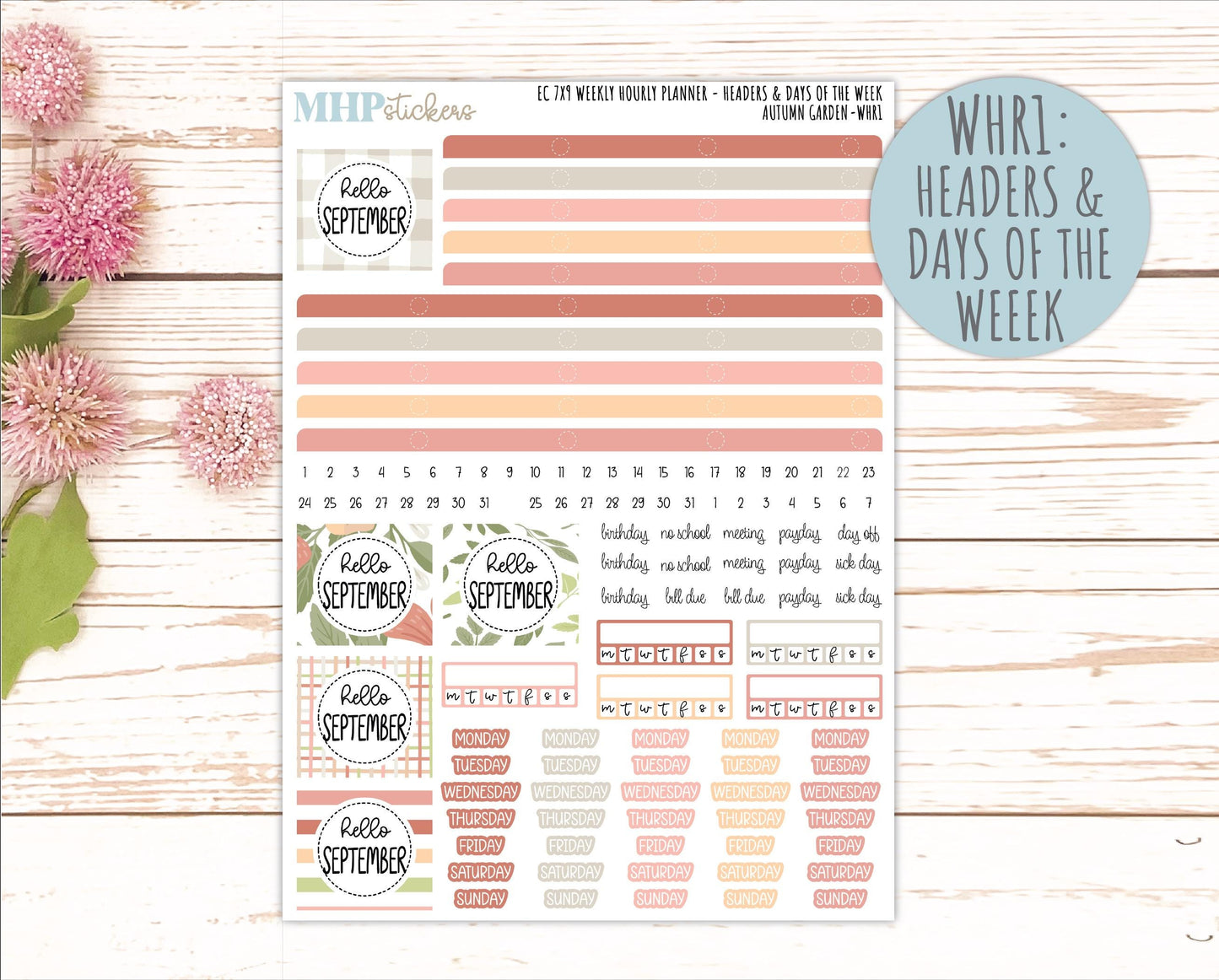 SEPTEMBER Weekly Hourly Planning Kits for 7x9 Erin Condren Planners. 2026 Collection "Autumn Garden" || ECWHR