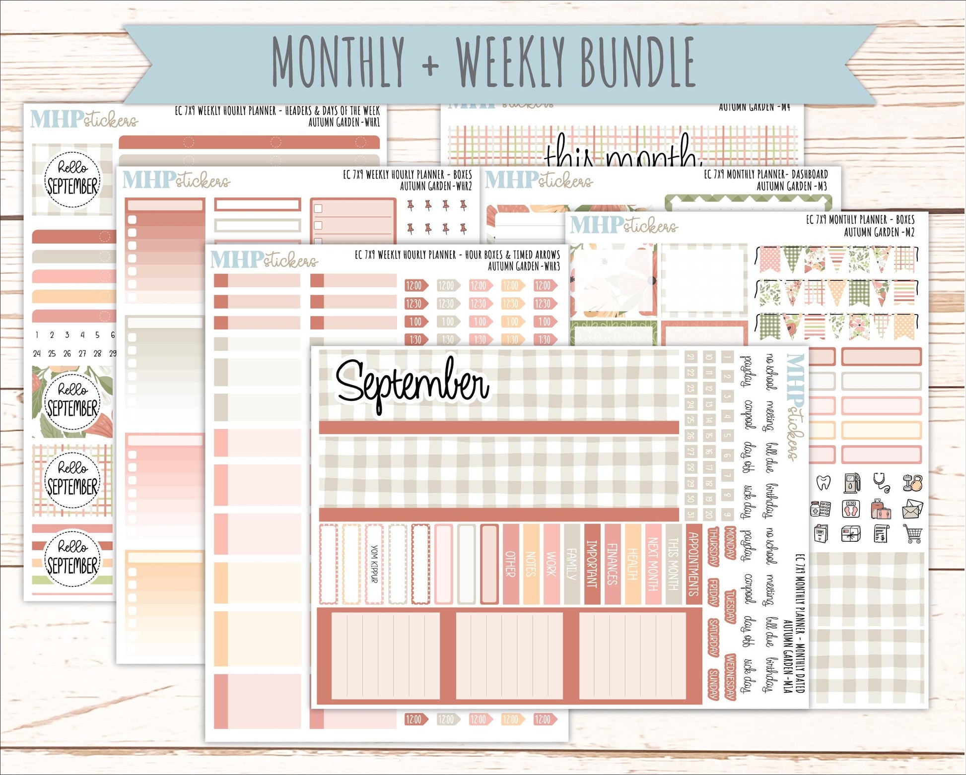 SEPTEMBER Weekly Hourly Planning Kits for 7x9 Erin Condren Planners. 2026 Collection "Autumn Garden" || ECWHR