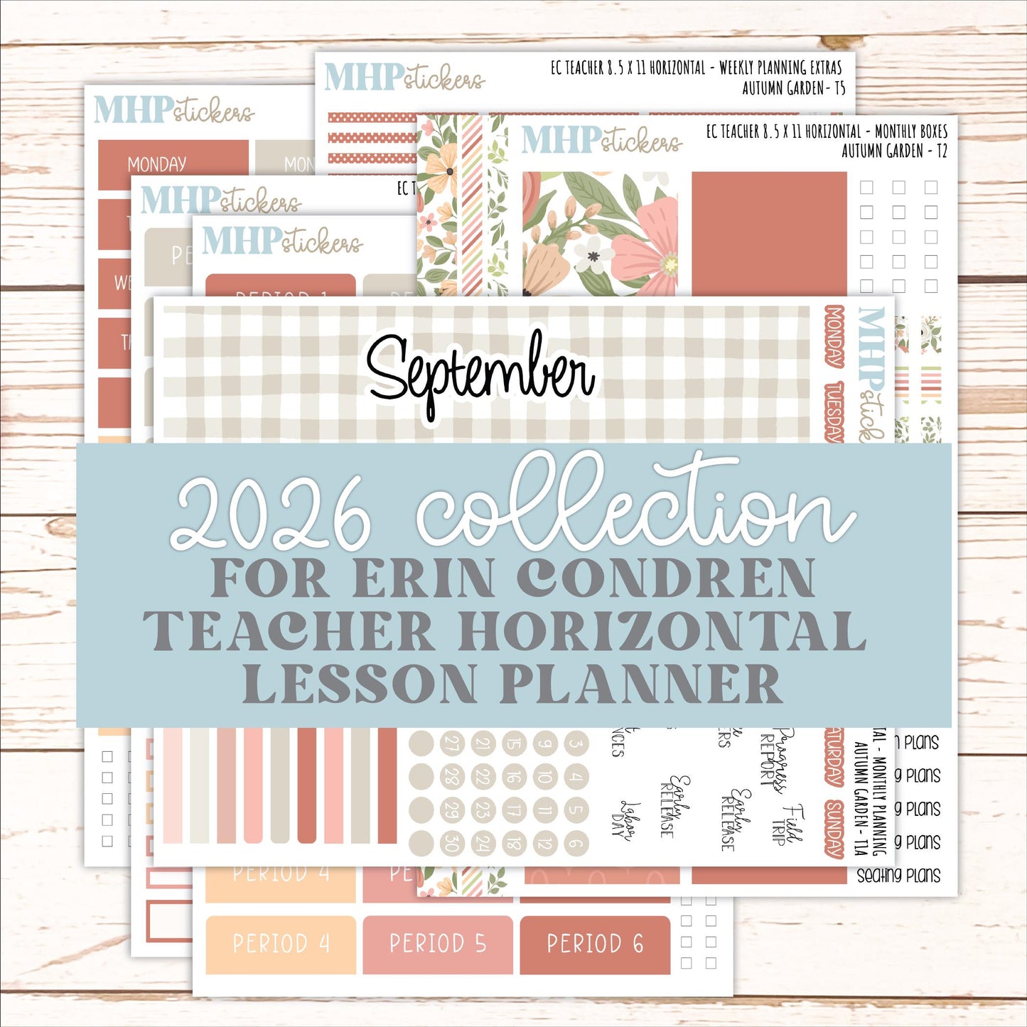 SEPTEMBER Stickers for EC Teacher Lesson Planner - Horizontal Layout. 2026 Collection "Autumn Garden" || ECTH