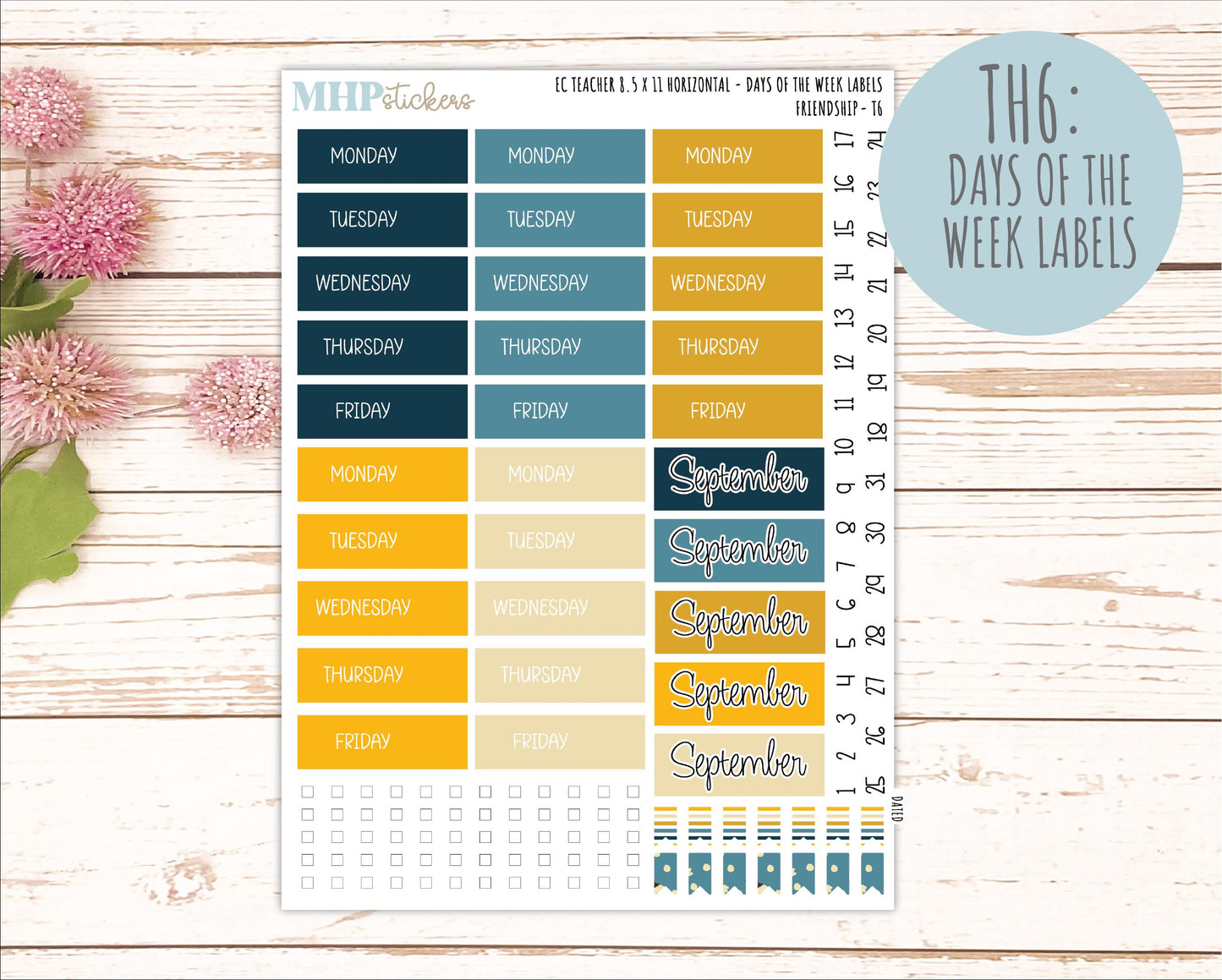 SEPTEMBER Stickers for EC Teacher Lesson Planner - Horizontal Layout. 2026 Collection "Friendship" || ECTH