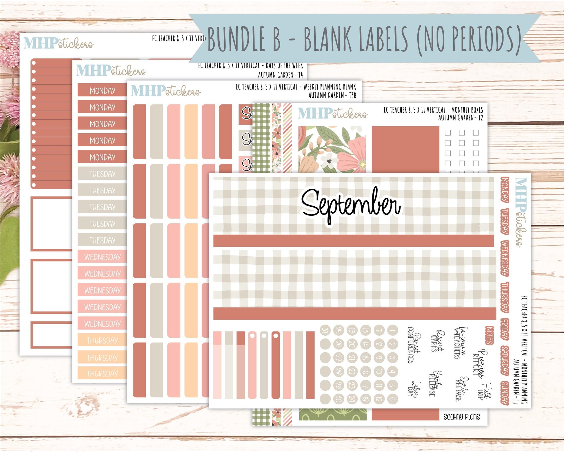 SEPTEMBER Stickers for EC Teacher Lesson Planner - Vertical Layout. 2026 Collection "Autumn Garden" || ECTV