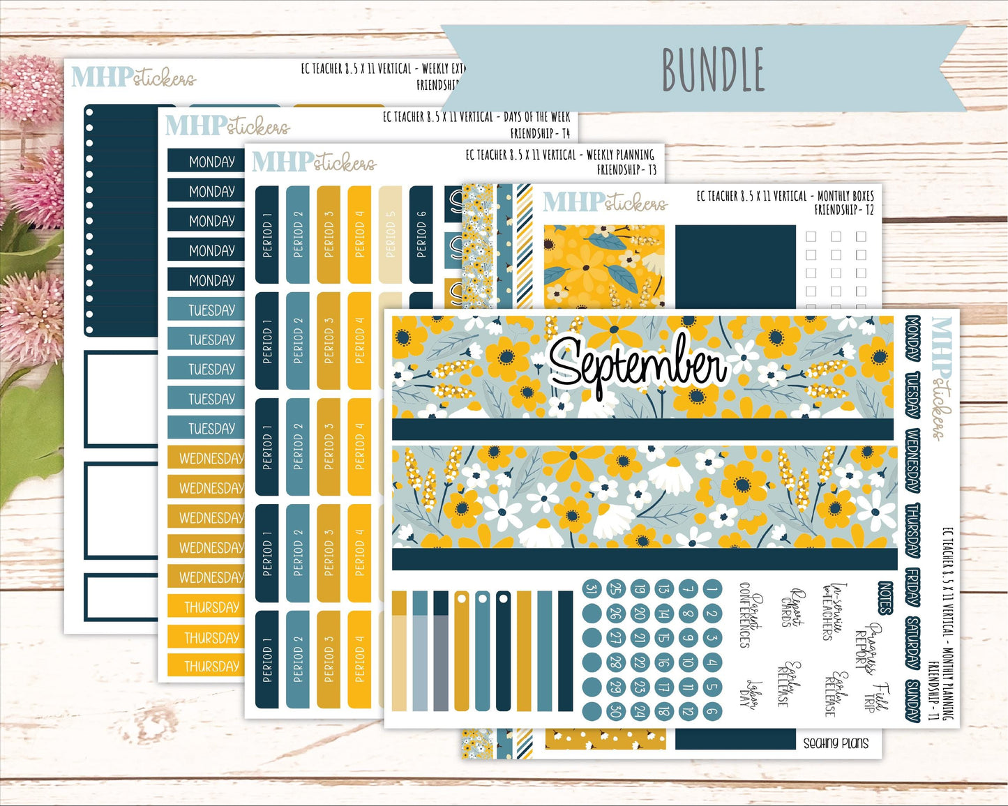 SEPTEMBER Stickers for EC Teacher Lesson Planner - Vertical Layout. 2026 Collection "Friendship" || ECTV
