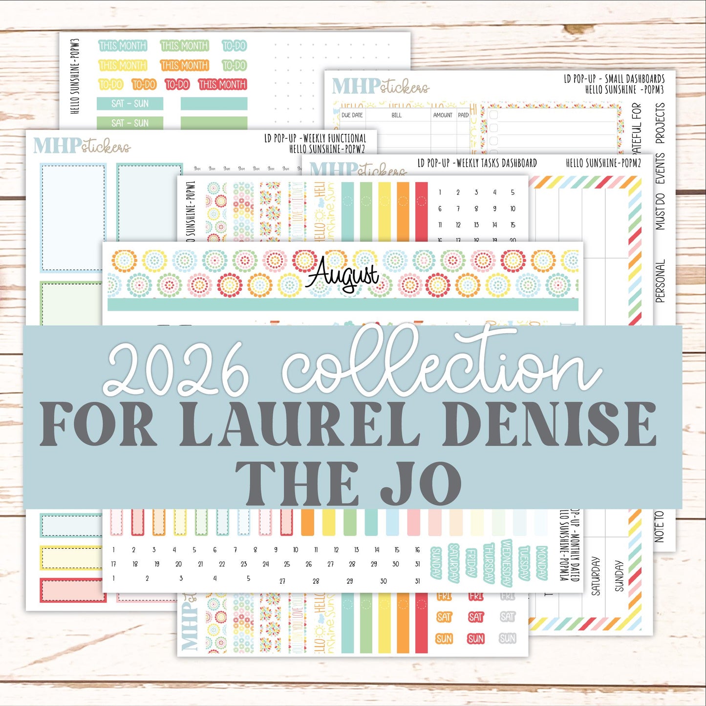 AUGUST 2026 Stickers for The Jo, Laurel Denise Planner "Hello Sunshine" || POP