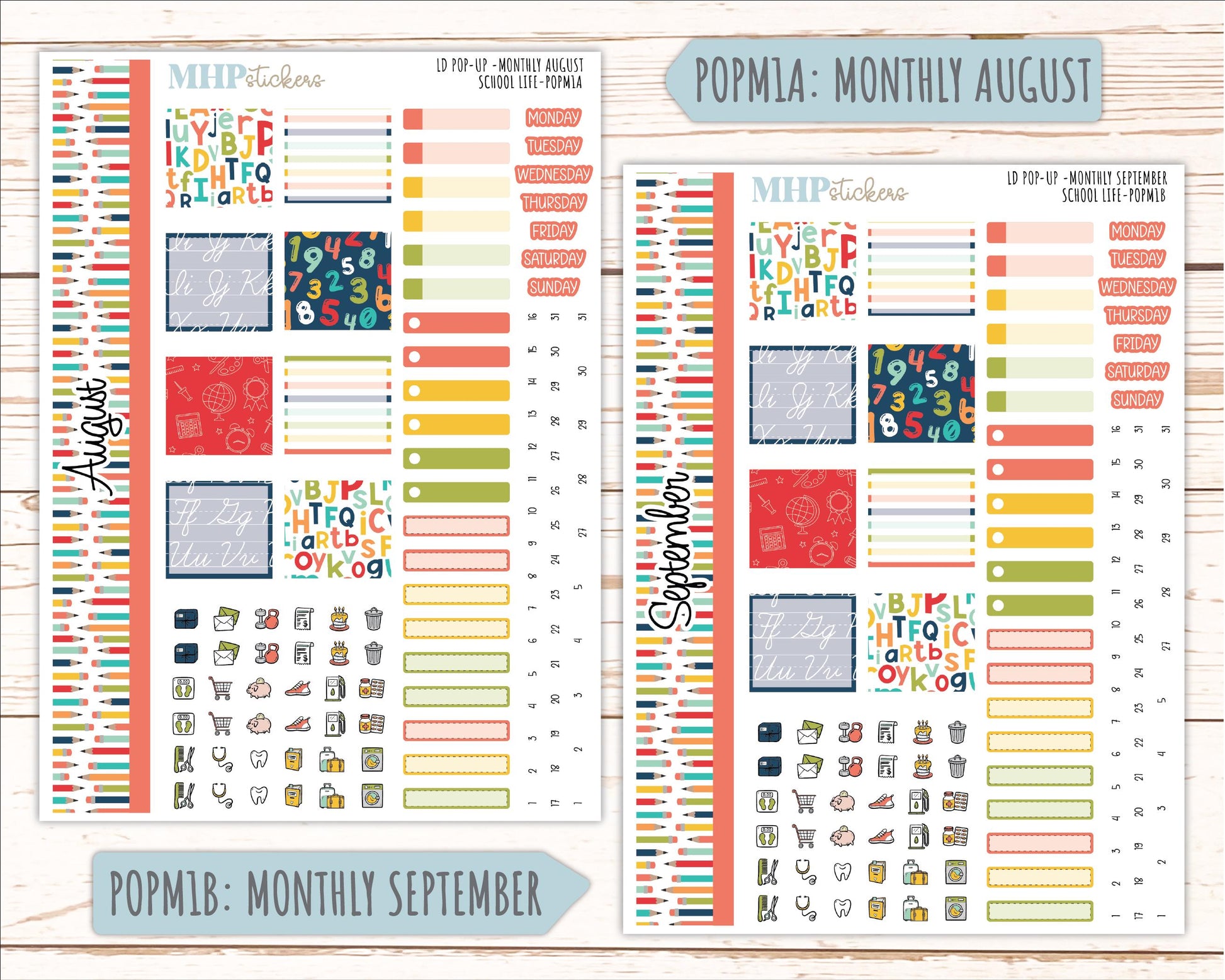 AUGUST & SEPTEMBER 2026 Stickers for The Jo, Laurel Denise Planner "School Life" || POP