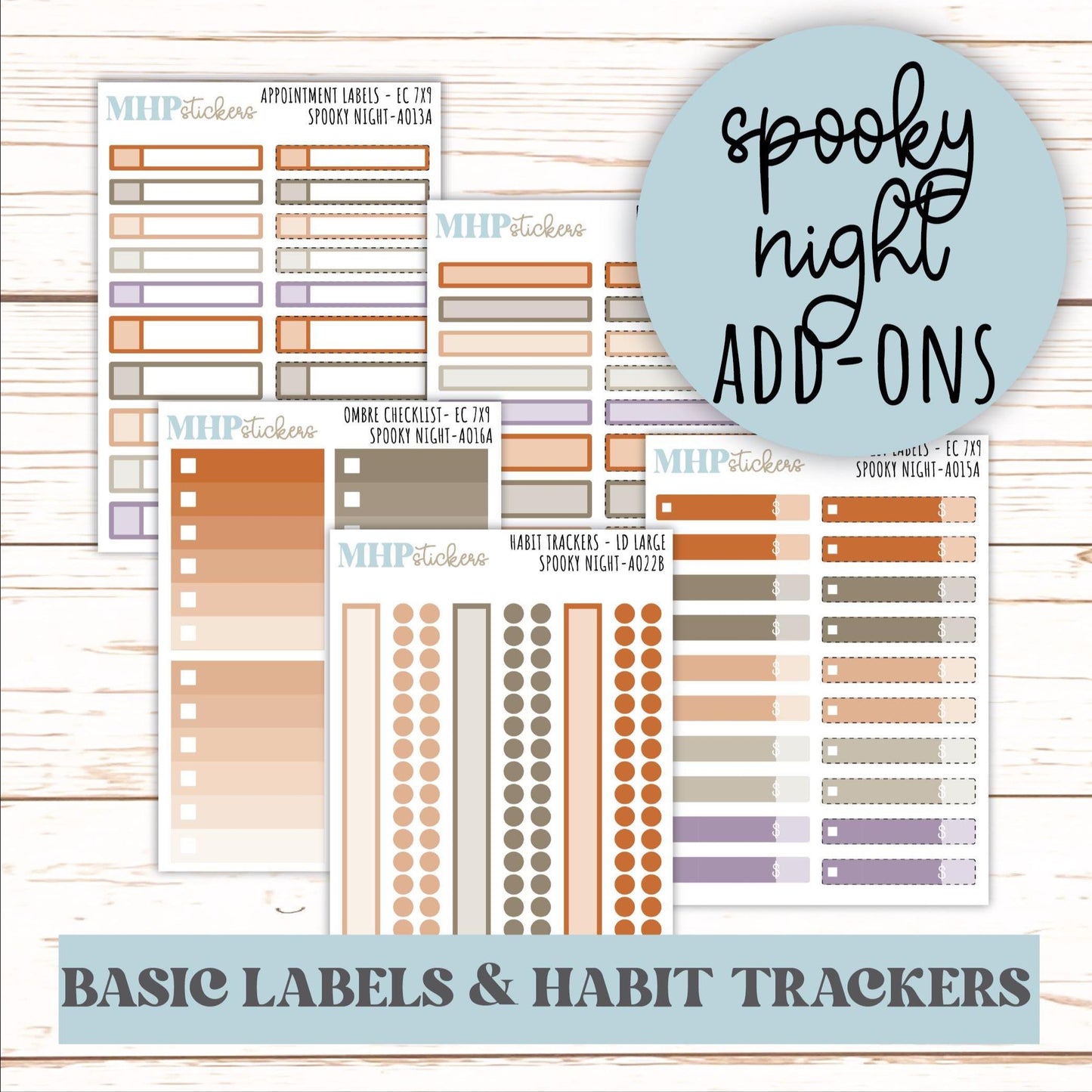 Basic Labels & Habit Trackers. ADD-On's for Monthly Kits "Spooky Night" || AOBL