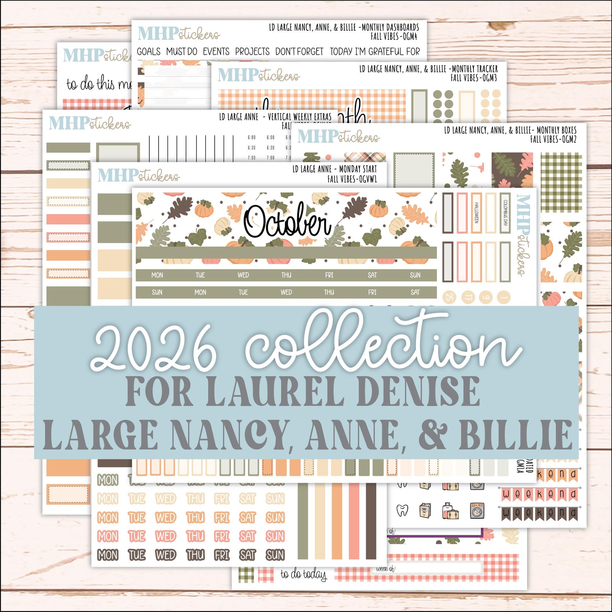 OCTOBER 2026 Stickers for Large Nancy, Anne, & Billie Planners. Laurel Denise Planners. "Fall Vibes" || OG