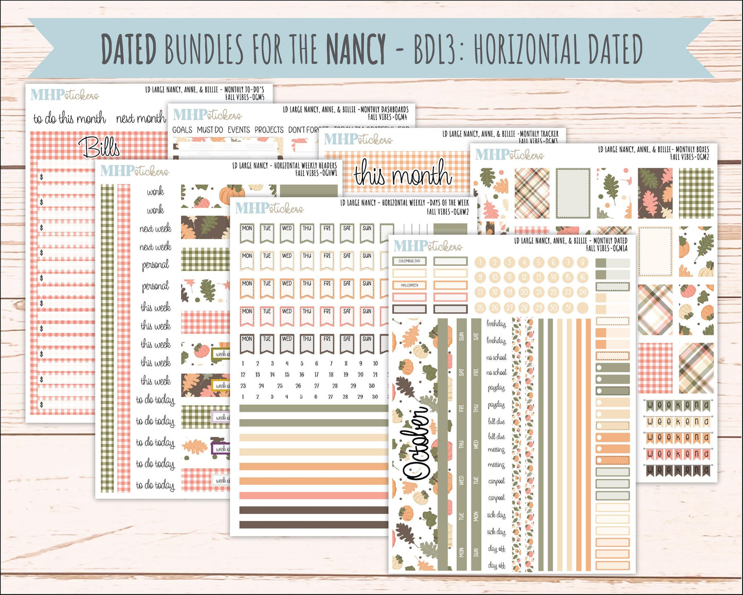 OCTOBER 2026 Stickers for Large Nancy, Anne, & Billie Planners. Laurel Denise Planners. "Fall Vibes" || OG