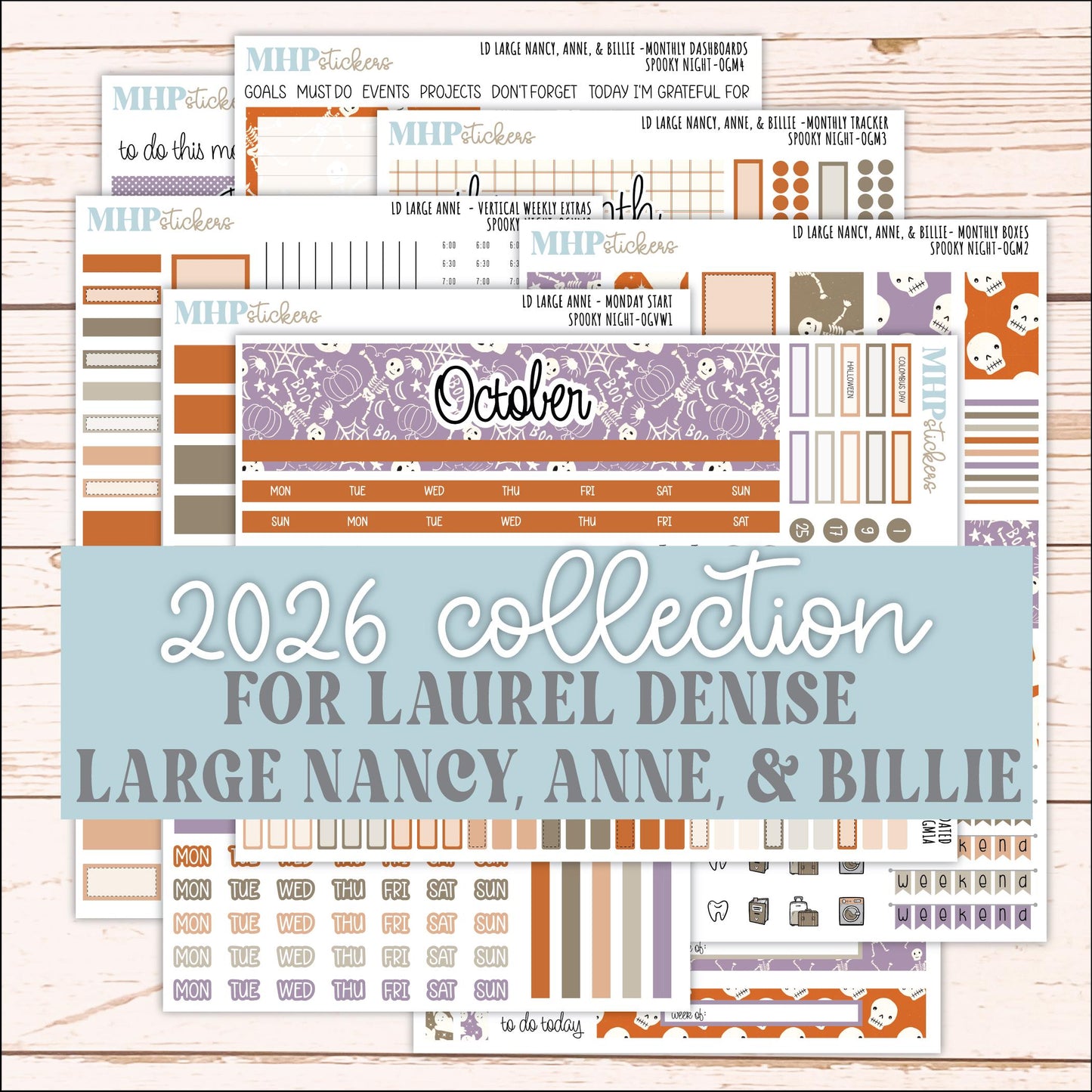 OCTOBER 2026 Stickers for Large Nancy, Anne, & Billie Planners. Laurel Denise Planners. "Spooky Night" || OG