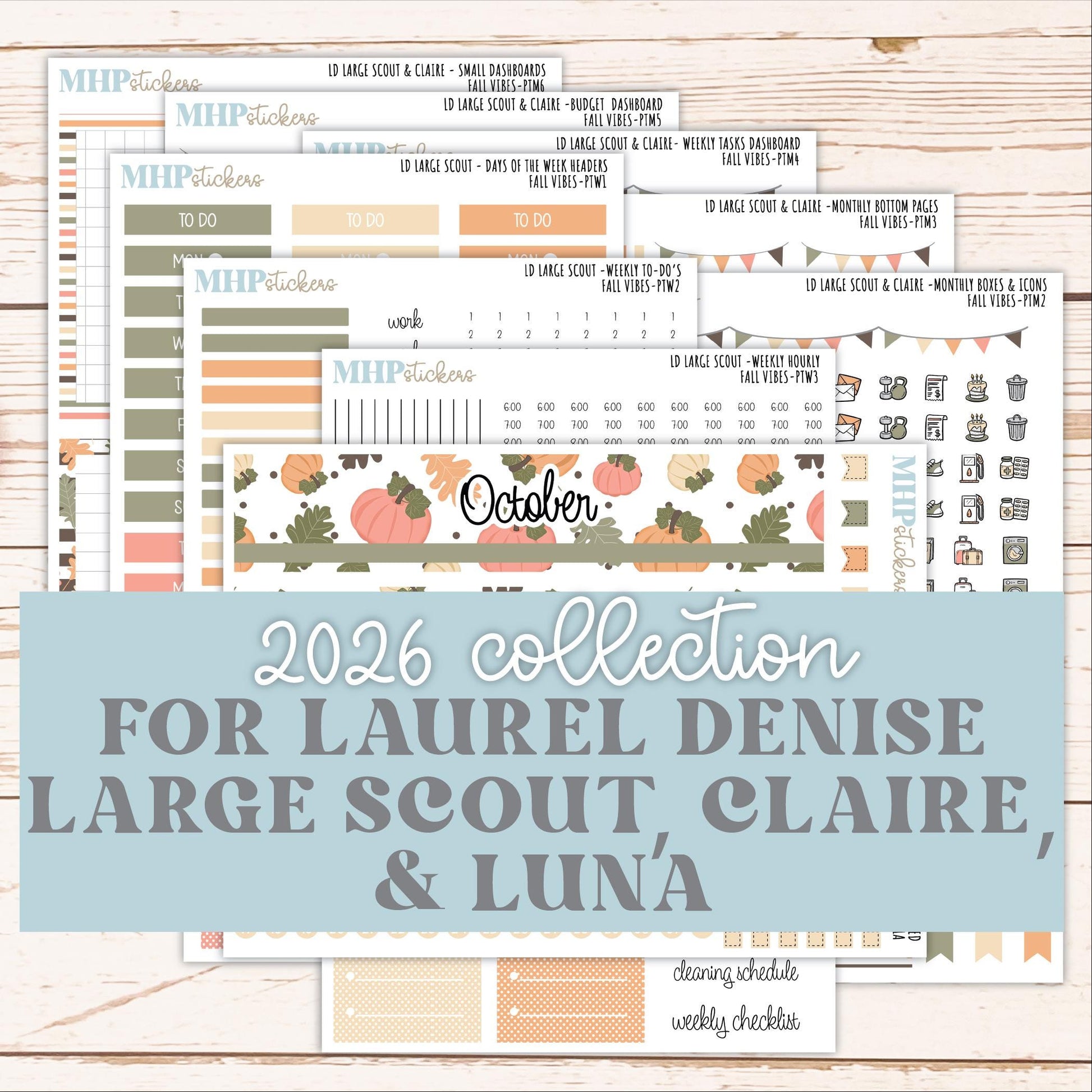 OCTOBER 2026 Stickers for the Large Scout, Large Claire, and Large Luna Laurel Denise Planners "Fall Vibes" || PT