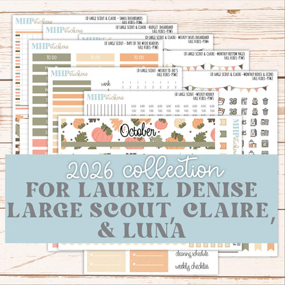 OCTOBER 2026 Stickers for the Large Scout, Large Claire, and Large Luna Laurel Denise Planners "Fall Vibes" || PT