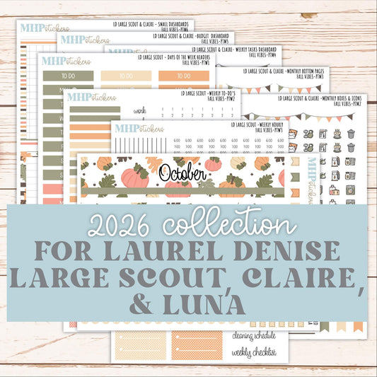OCTOBER 2026 Stickers for the Large Scout, Large Claire, and Large Luna Laurel Denise Planners "Fall Vibes" || PT
