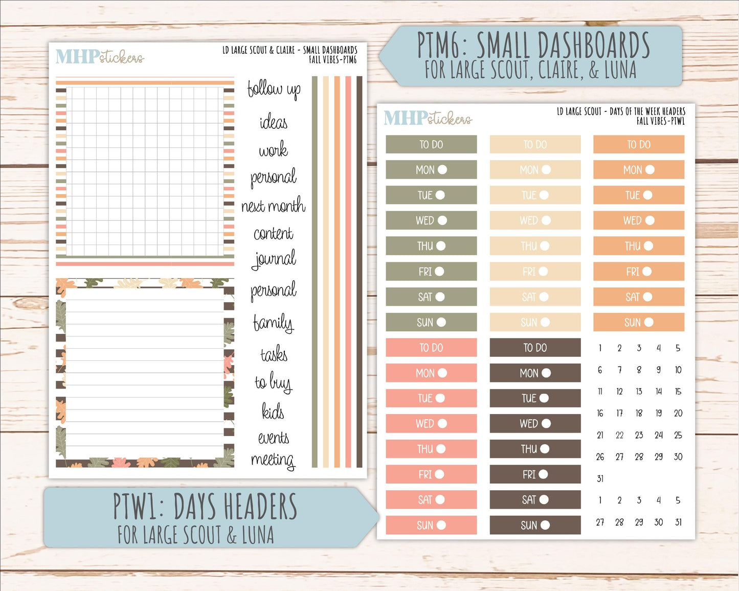OCTOBER 2026 Stickers for the Large Scout, Large Claire, and Large Luna Laurel Denise Planners "Fall Vibes" || PT