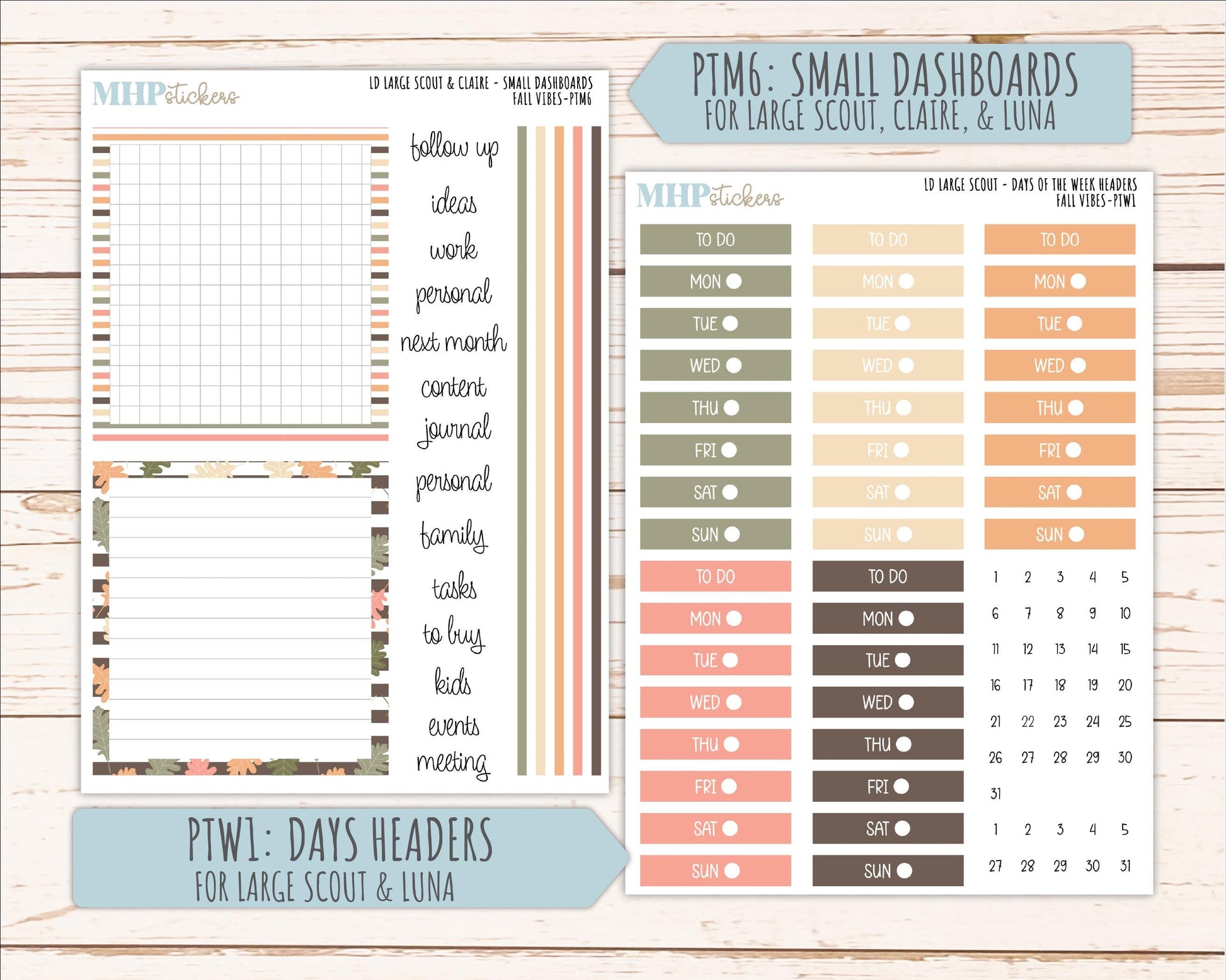 OCTOBER 2026 Stickers for the Large Scout, Large Claire, and Large Luna Laurel Denise Planners "Fall Vibes" || PT