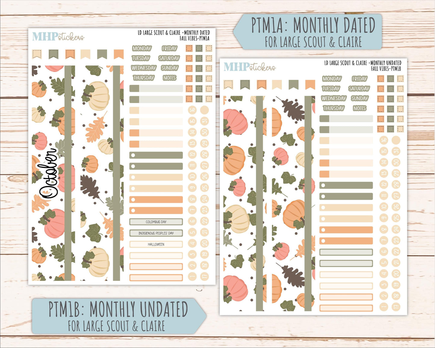 OCTOBER 2026 Stickers for the Large Scout, Large Claire, and Large Luna Laurel Denise Planners "Fall Vibes" || PT