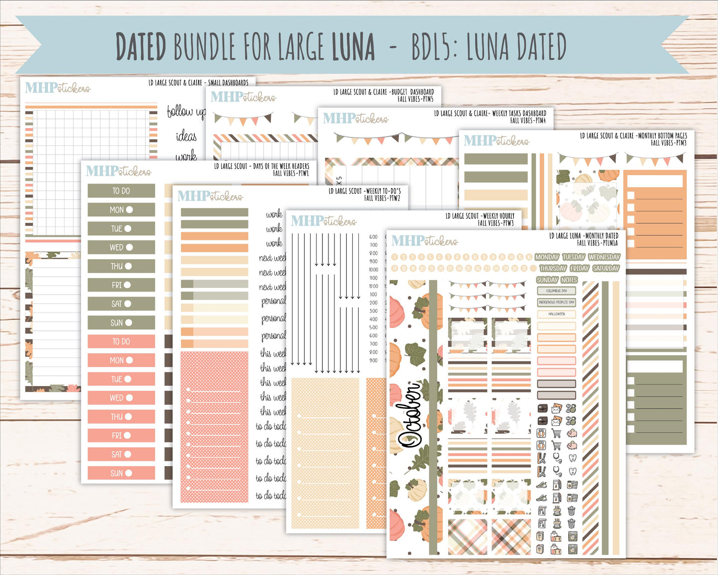 OCTOBER 2026 Stickers for the Large Scout, Large Claire, and Large Luna Laurel Denise Planners "Fall Vibes" || PT