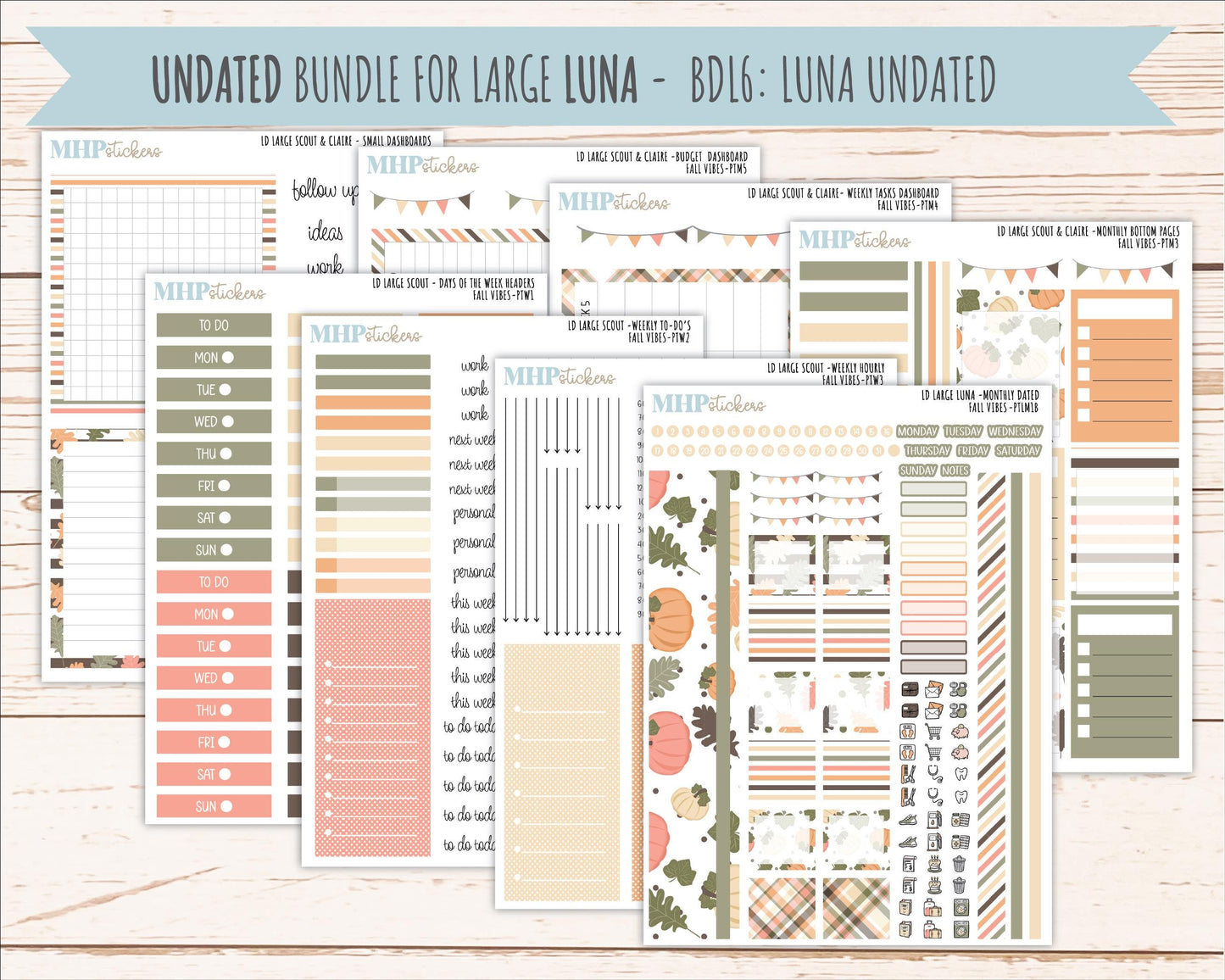 OCTOBER 2026 Stickers for the Large Scout, Large Claire, and Large Luna Laurel Denise Planners "Fall Vibes" || PT