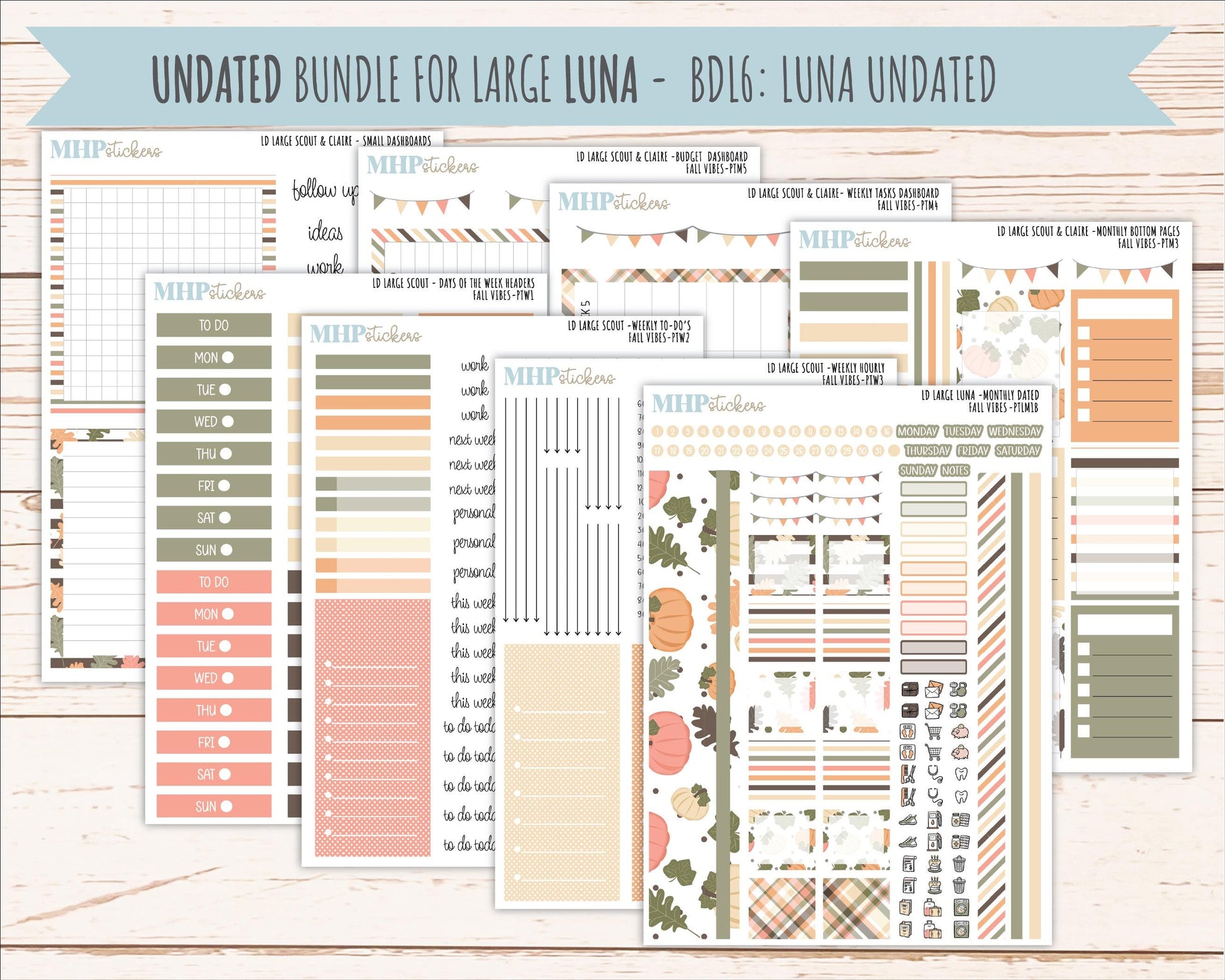 OCTOBER 2026 Stickers for the Large Scout, Large Claire, and Large Luna Laurel Denise Planners "Fall Vibes" || PT