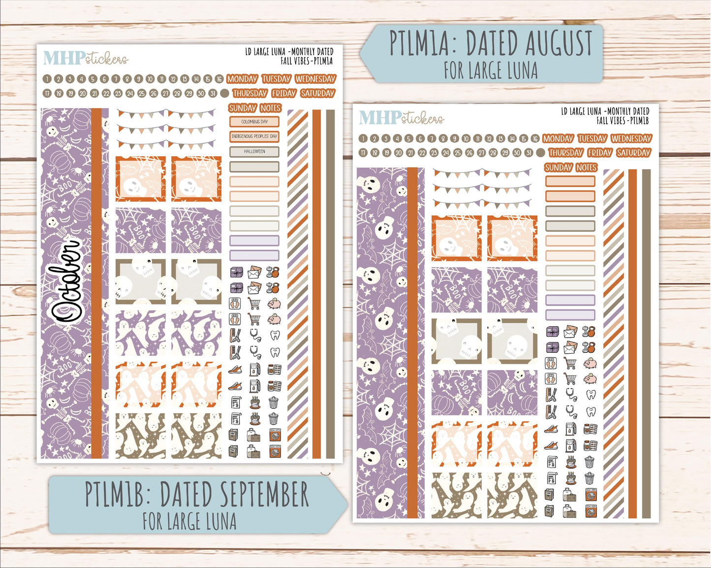 OCTOBER 2026 Stickers for the Large Scout, Large Claire, and Large Luna Laurel Denise Planners "Spooky Night" || PT