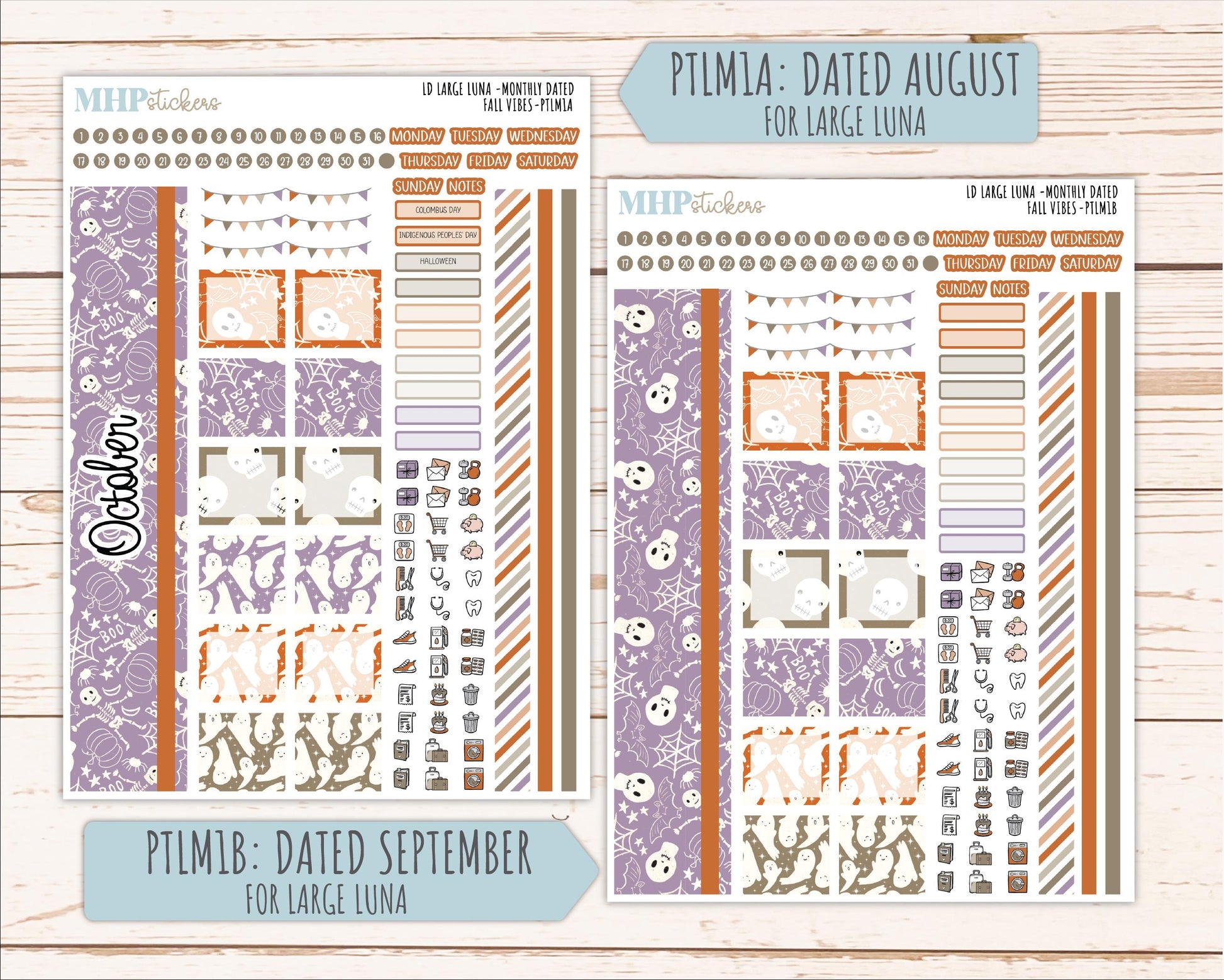 OCTOBER 2026 Stickers for the Large Scout, Large Claire, and Large Luna Laurel Denise Planners "Spooky Night" || PT