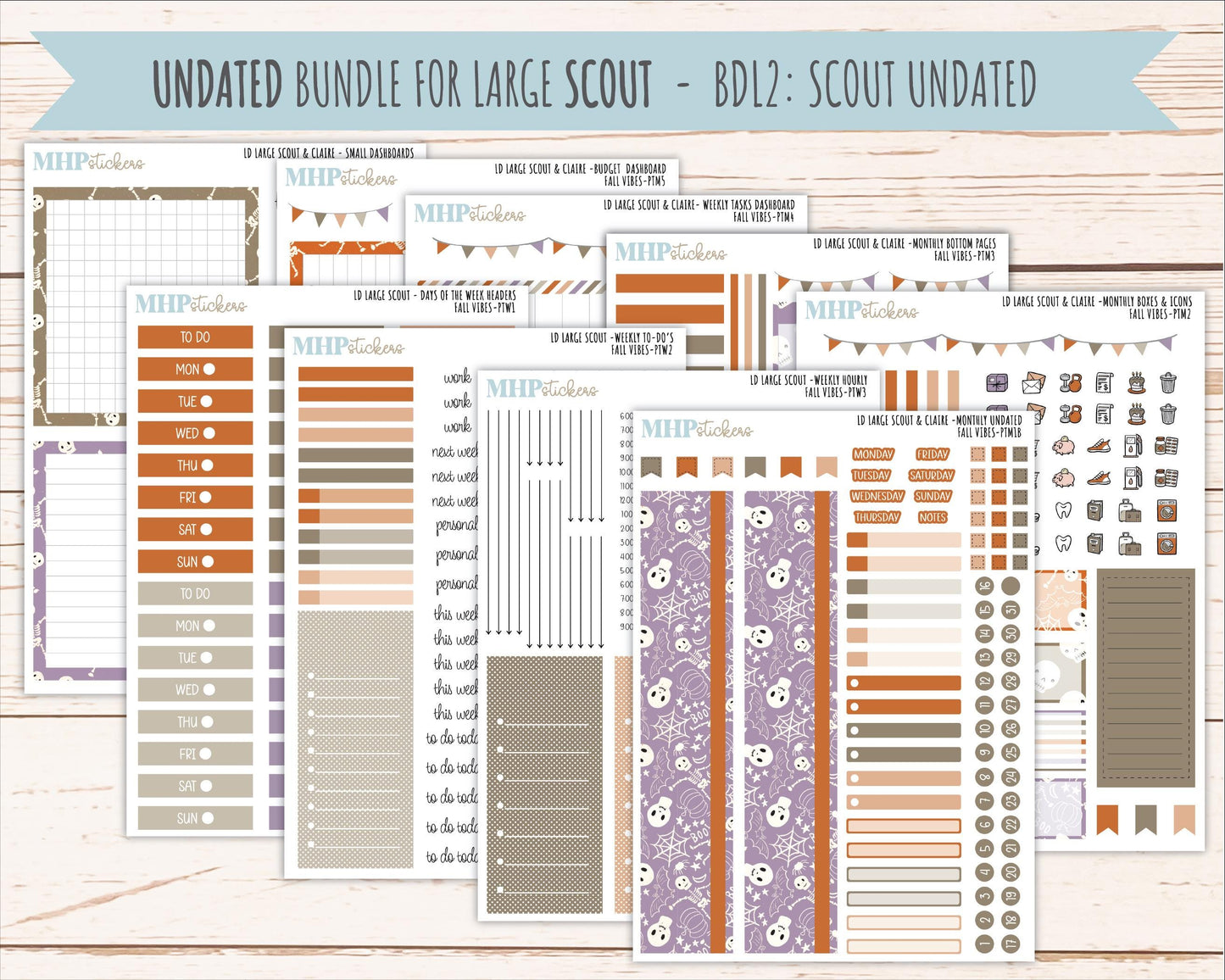 OCTOBER 2026 Stickers for the Large Scout, Large Claire, and Large Luna Laurel Denise Planners "Spooky Night" || PT