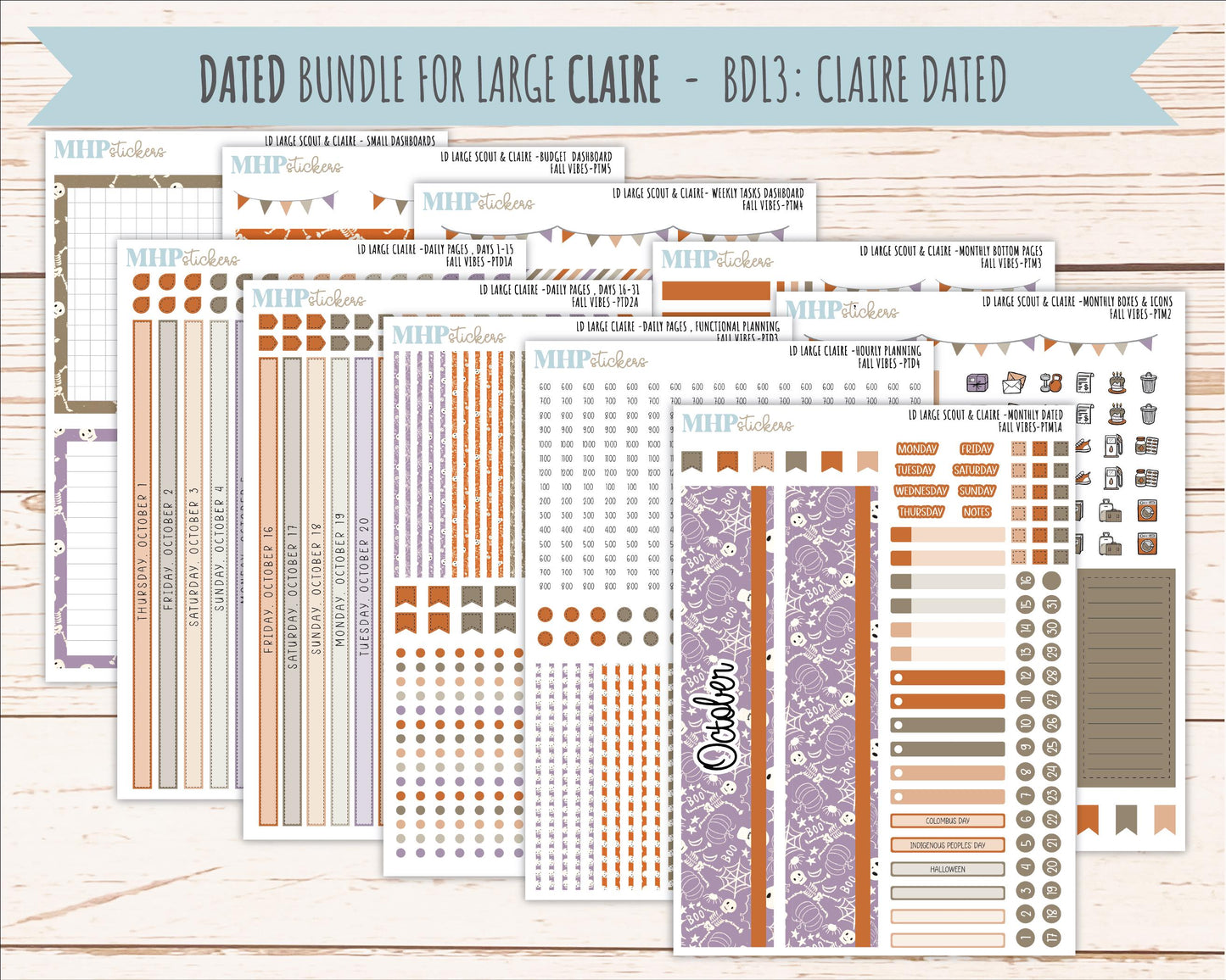 OCTOBER 2026 Stickers for the Large Scout, Large Claire, and Large Luna Laurel Denise Planners "Spooky Night" || PT