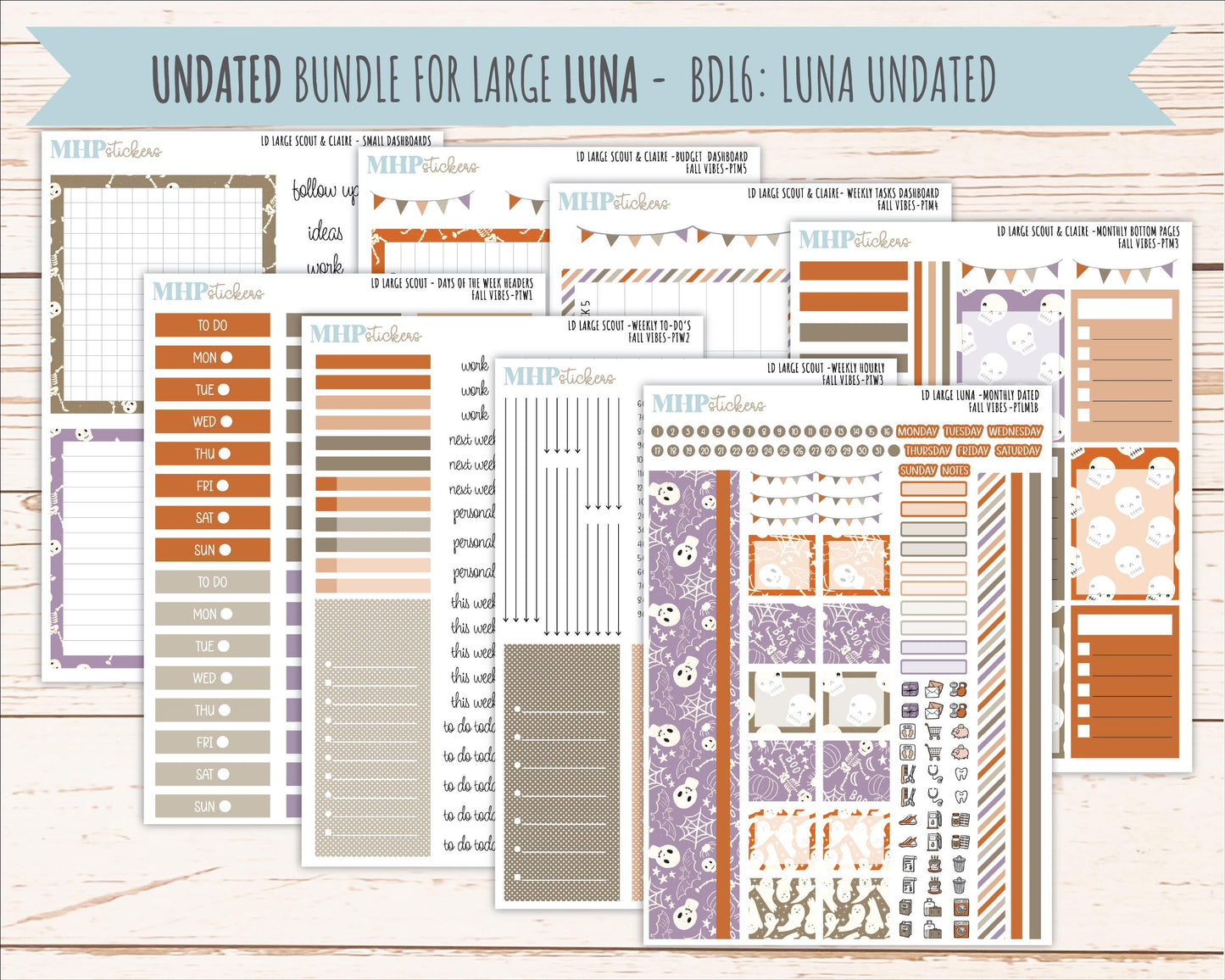 OCTOBER 2026 Stickers for the Large Scout, Large Claire, and Large Luna Laurel Denise Planners "Spooky Night" || PT