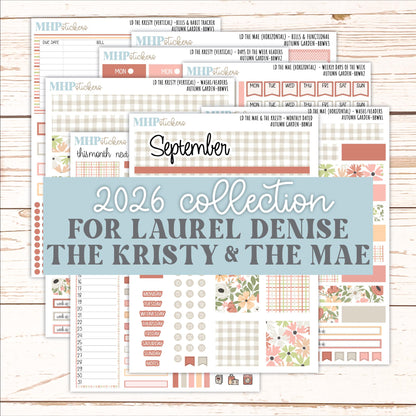 SEPTEMBER 2026 Stickers for the Mae & Kristy Laurel Denise Planners "Autumn Garden" || BB