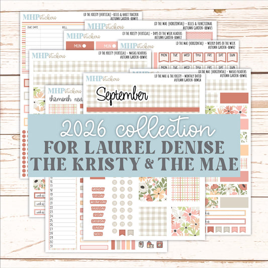 SEPTEMBER 2026 Stickers for the Mae & Kristy Laurel Denise Planners "Autumn Garden" || BB