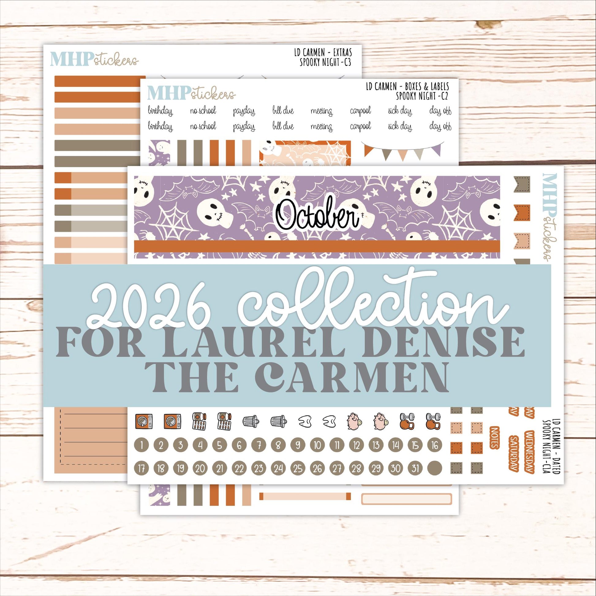 OCTOBER 2026 Stickers for The Carmen Laurel Denise Planner "Spooky Night" || C