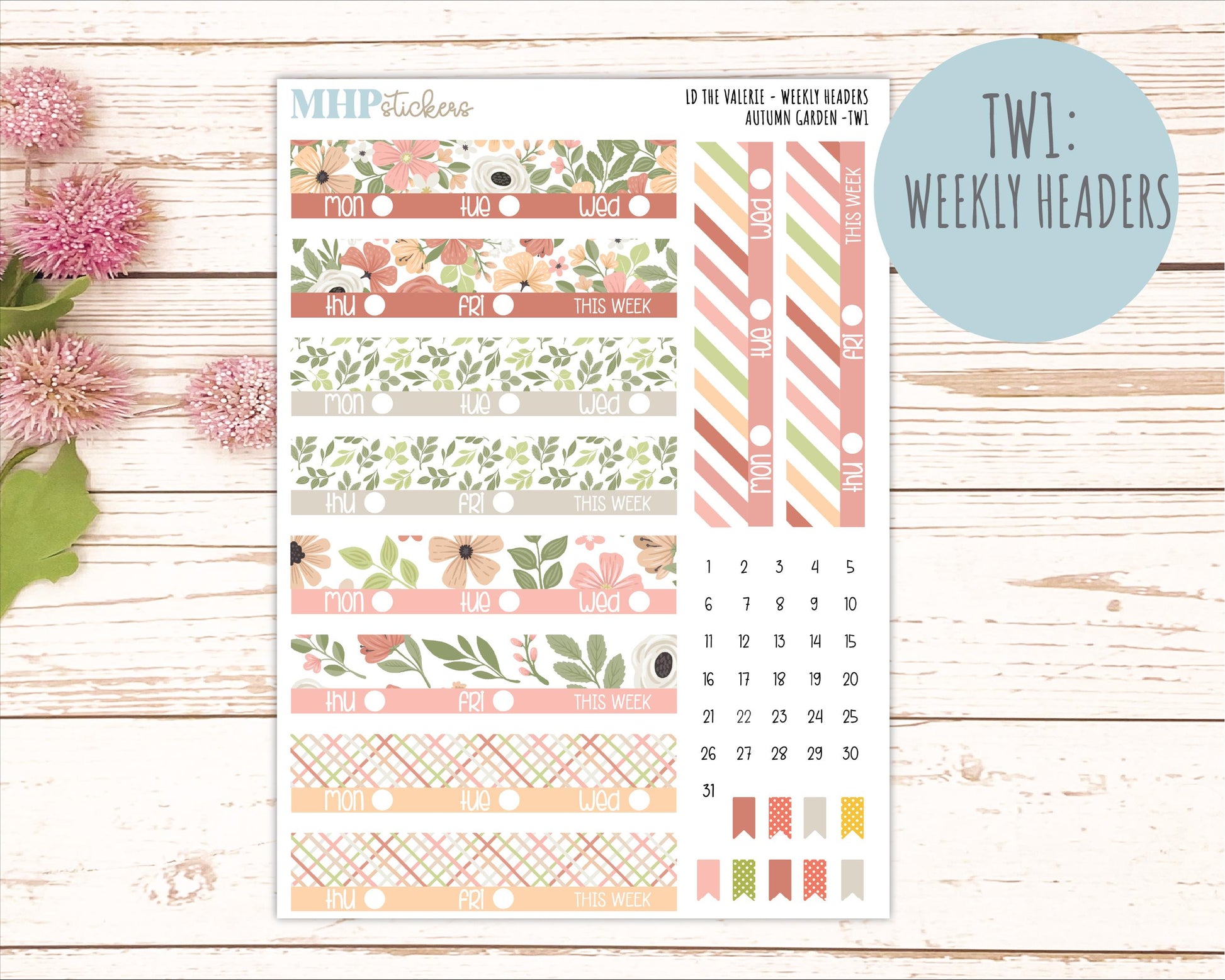 SEPTEMBER Stickers for The Valerie Laurel Denise Planner "Autumn Garden" || TC