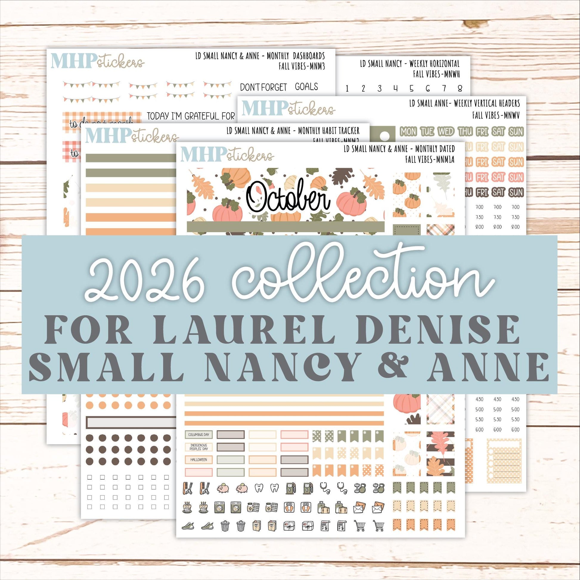 OCTOBER 2026 Stickers for Small Nancy & Anne Laurel Denise Planners "Fall Vibes" || MN