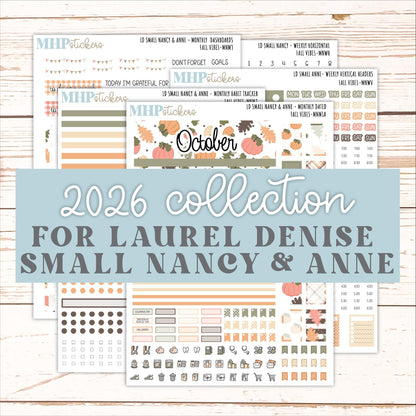 OCTOBER 2026 Stickers for Small Nancy & Anne Laurel Denise Planners "Fall Vibes" || MN