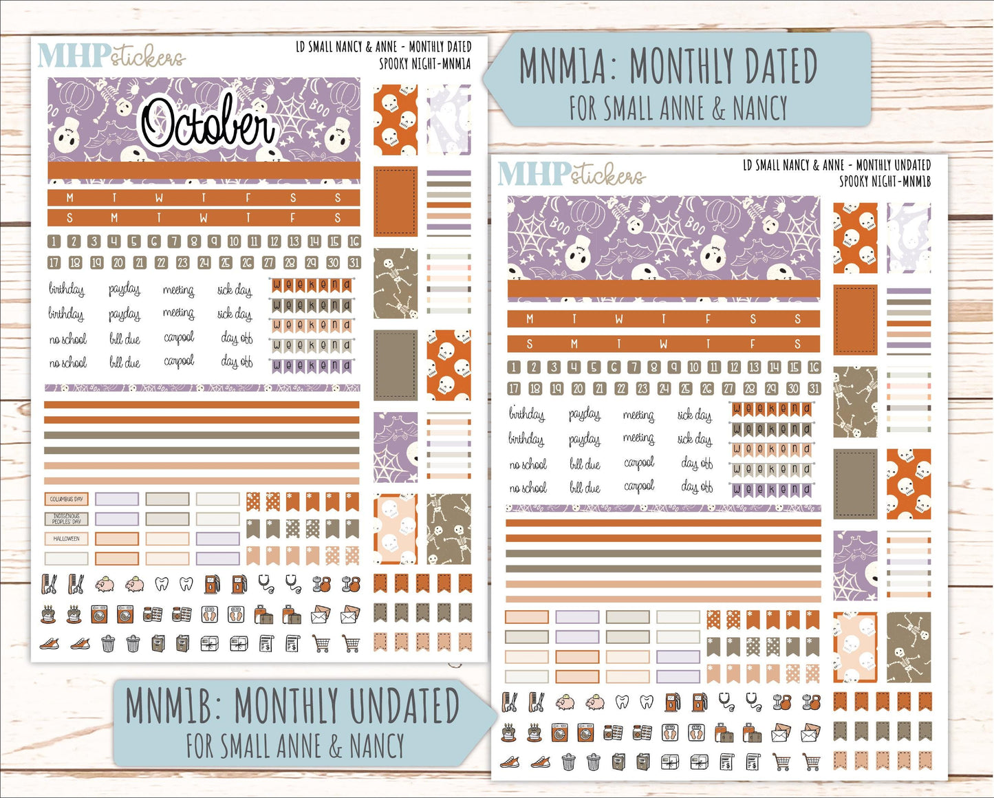 OCTOBER 2026 Stickers for Small Nancy & Anne Laurel Denise Planners "Spooky Night" || MN
