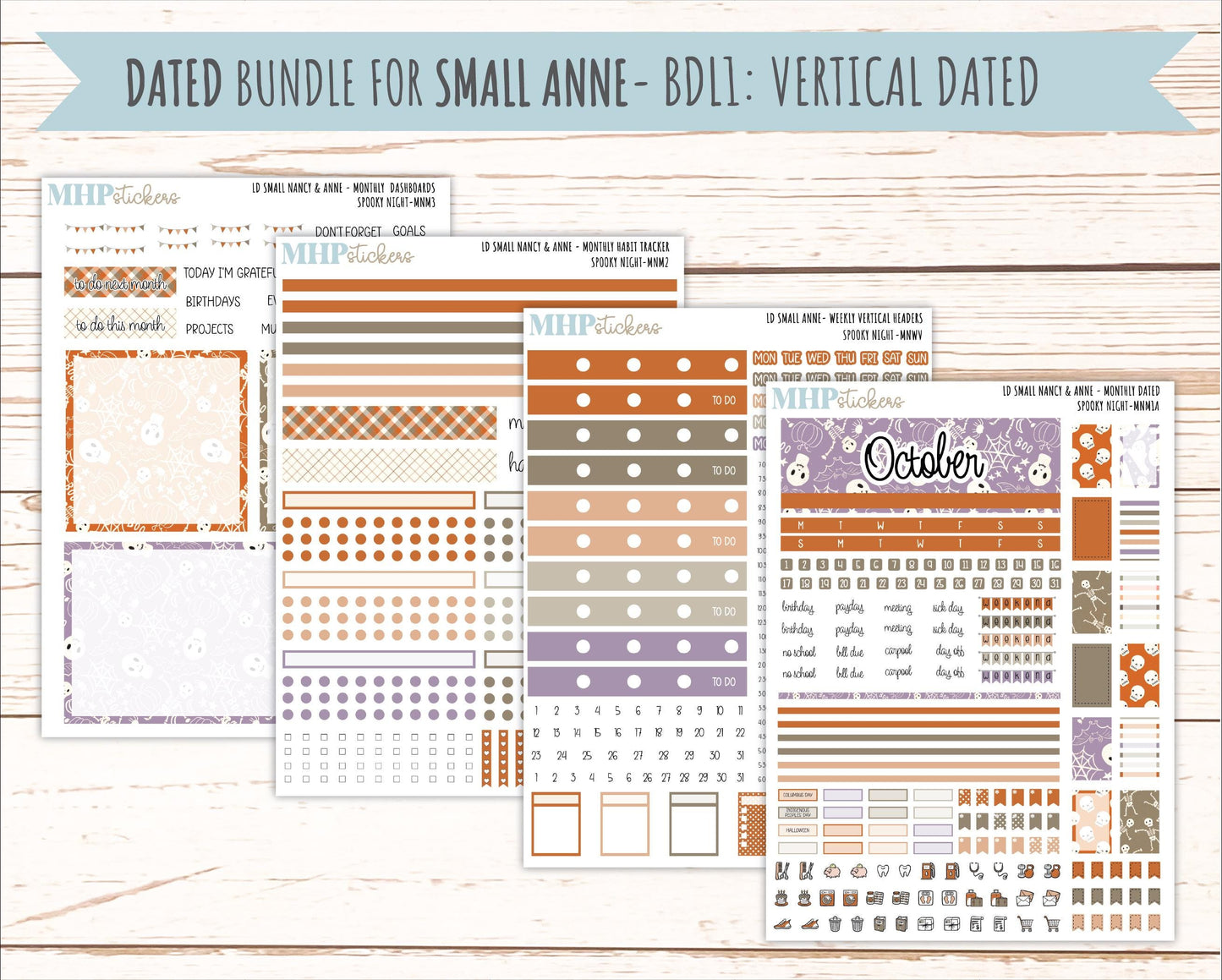 OCTOBER 2026 Stickers for Small Nancy & Anne Laurel Denise Planners "Spooky Night" || MN