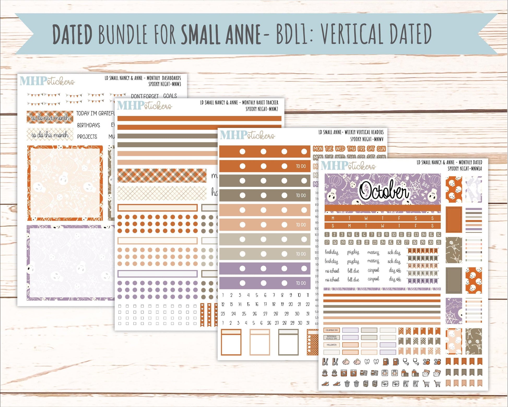 OCTOBER 2026 Stickers for Small Nancy & Anne Laurel Denise Planners "Spooky Night" || MN