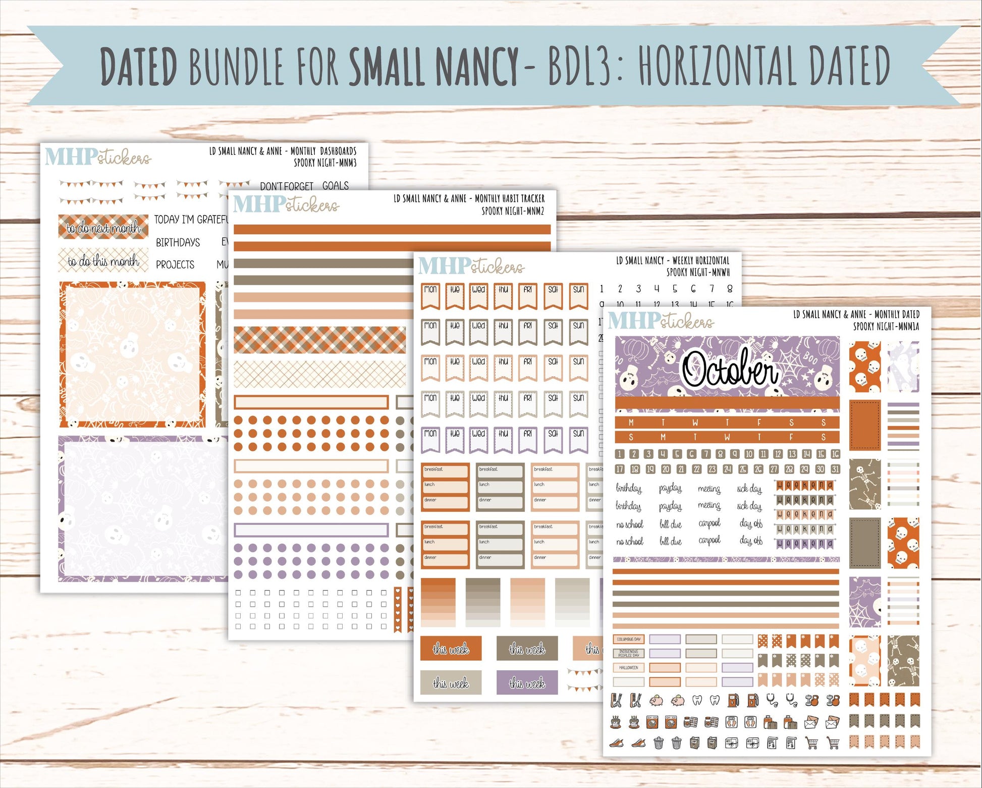 OCTOBER 2026 Stickers for Small Nancy & Anne Laurel Denise Planners "Spooky Night" || MN