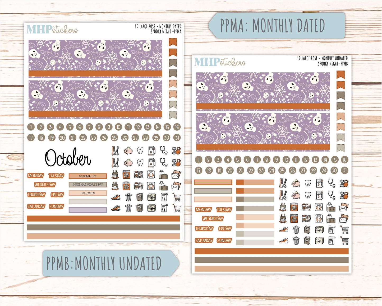 OCTOBER 2026 Stickers for the Large Rose Laurel Denise Planner. "Spooky Night" || PP
