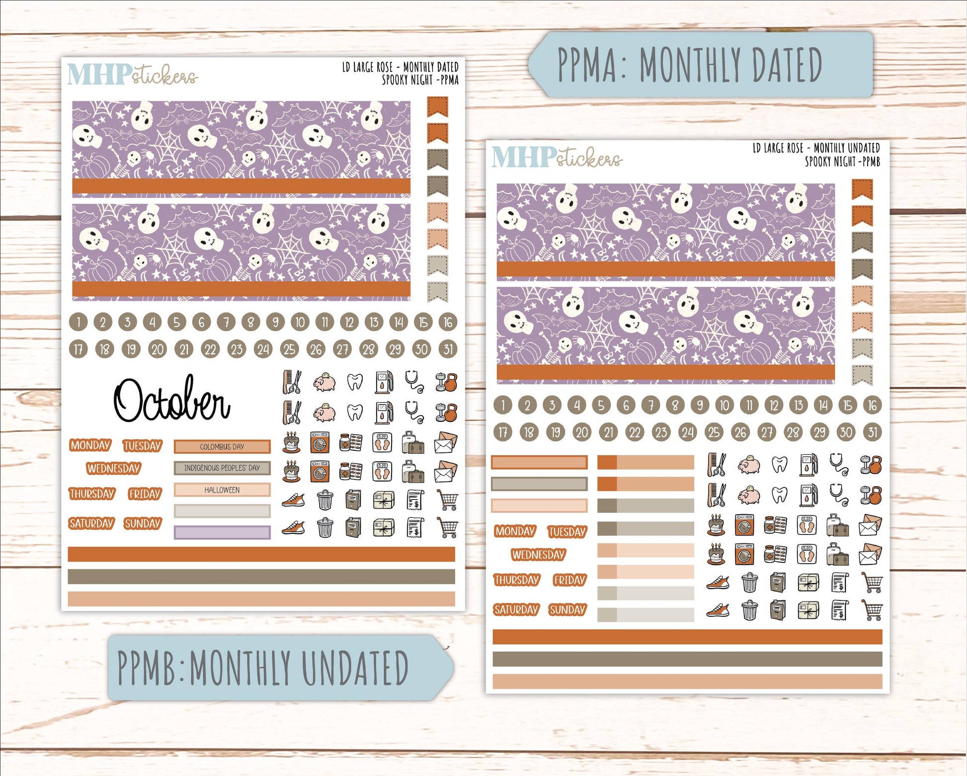 OCTOBER 2026 Stickers for the Large Rose Laurel Denise Planner. "Spooky Night" || PP