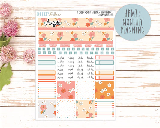 AUGUST Stickers for Happy Planner Classic Horizontal Layout. 2026 Collection. "Groovy Summer" || HPH