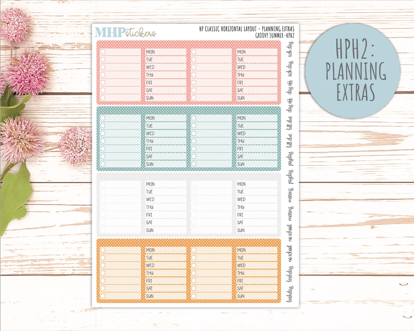 AUGUST Stickers for Happy Planner Classic Horizontal Layout. 2026 Collection. "Groovy Summer" || HPH
