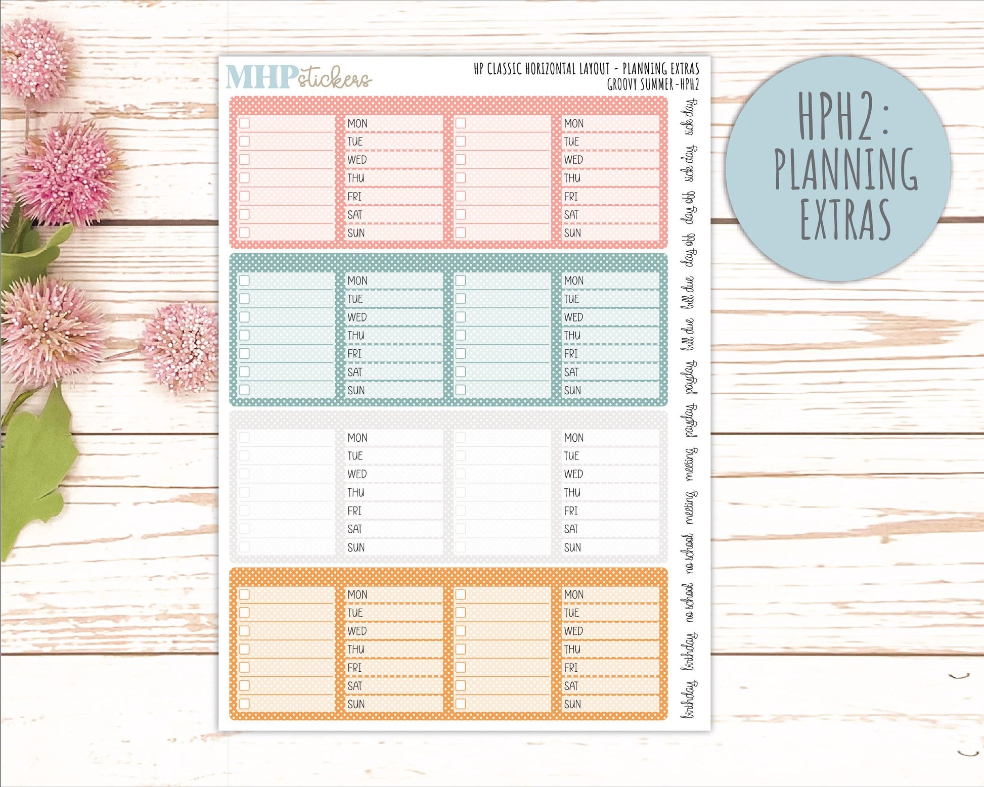 AUGUST Stickers for Happy Planner Classic Horizontal Layout. 2026 Collection. "Groovy Summer" || HPH