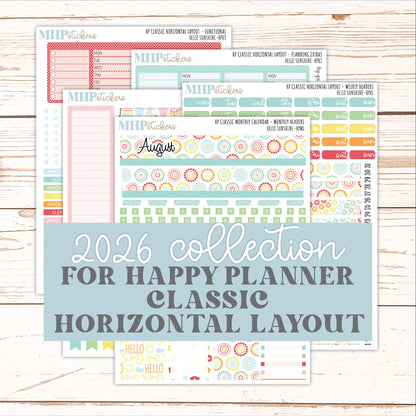 AUGUST Stickers for Happy Planner Classic Horizontal Layout. 2026 Collection. "Hello Sunshine" || HPH